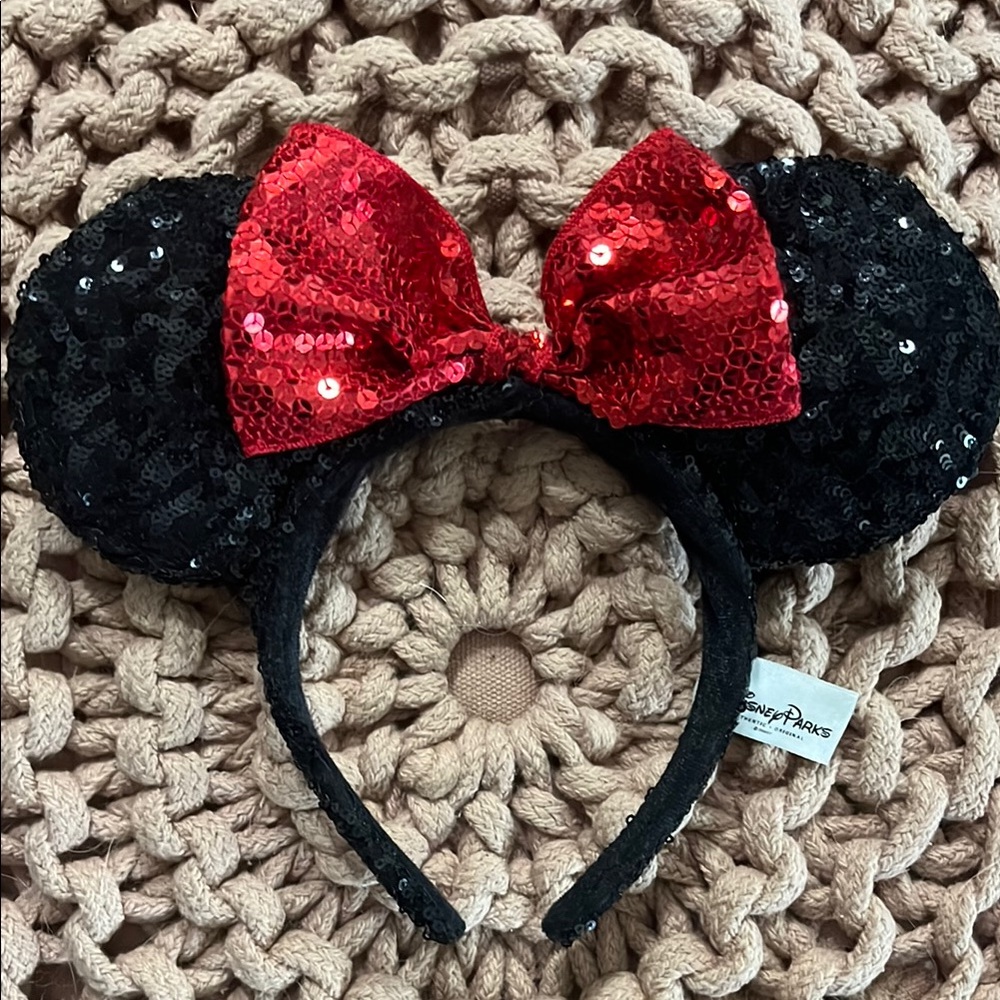Classic Disney Black and Red Sequin Minnie Mouse Ears Headband